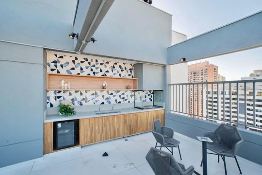 Área comum - Churrasqueira de kitnet/studio à venda com 1 quarto, 25m² em Ibirapuera, São Paulo