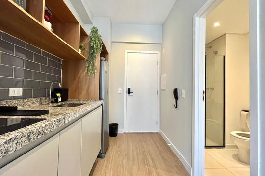 Cozinha de kitnet/studio para alugar com 1 quarto, 22m² em Vila Mariana, São Paulo