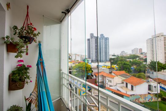 Varanda da sala de apartamento para alugar com 3 quartos, 77m² em Vila Leopoldina, Santo André