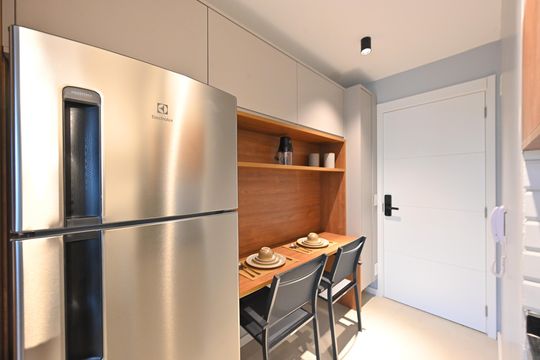Cozinha de apartamento para alugar com 1 quarto, 32m² em Vila Clementino, São Paulo