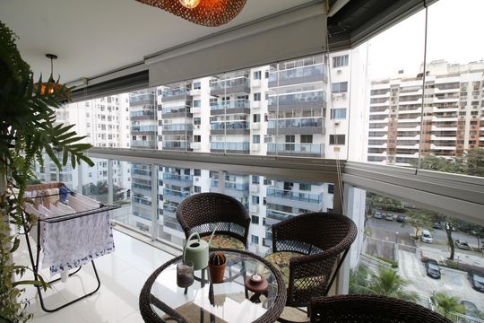 Varanda da Sala de apartamento à venda com 3 quartos, 96m² em Barra da Tijuca, Rio de Janeiro