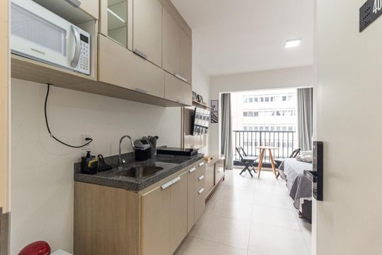 Cozinha de kitnet/studio para alugar com 1 quarto, 27m² em Vila Buarque, São Paulo