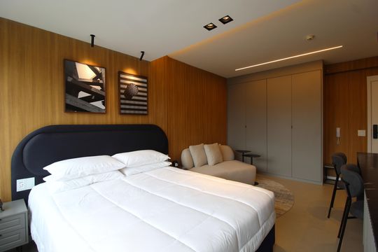 Sala/Quarto de kitnet/studio para alugar com 1 quarto, 30m² em Indianópolis, São Paulo
