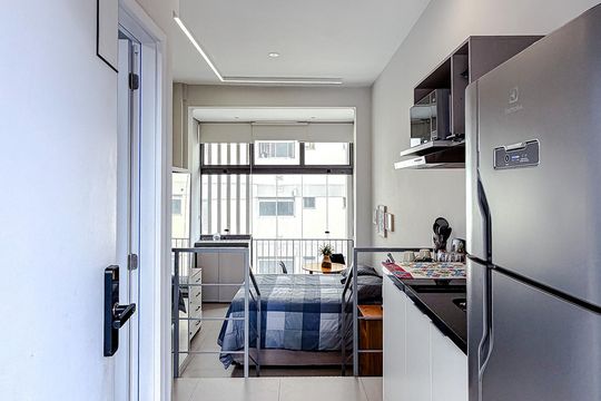 Cozinha de kitnet/studio para alugar com 1 quarto, 27m² em Vila Mariana, São Paulo