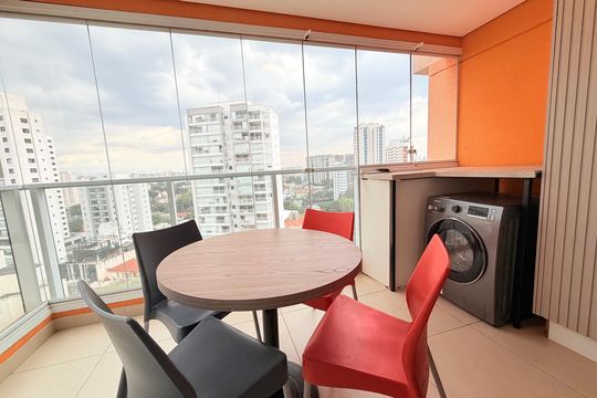 Varanda  de apartamento para alugar com 1 quarto, 48m² em Campo Belo, São Paulo