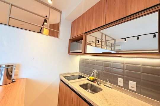 Sala/Cozinha de apartamento para alugar com 1 quarto, 48m² em Campo Belo, São Paulo