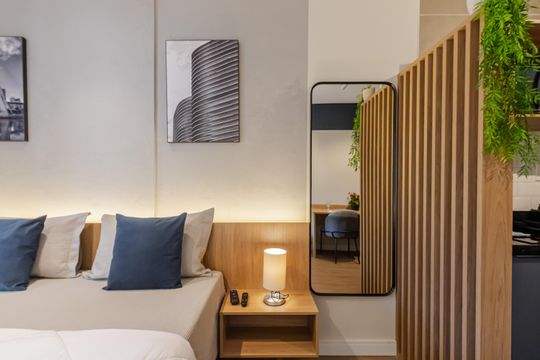 Quarto (detalhes) de kitnet/studio para alugar com 1 quarto, 36m² em Itaim Bibi, São Paulo