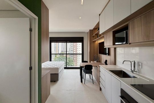 Cozinha  de kitnet/studio para alugar com 1 quarto, 30m² em Jardim das Acacias, São Paulo