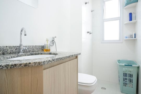 Banheiro da suíte de apartamento à venda com 2 quartos, 65m² em Vila Camargo, São Bernardo do Campo