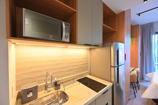 Cozinha de kitnet/studio para alugar com 1 quarto, 26m² em Vila Clementino, São Paulo