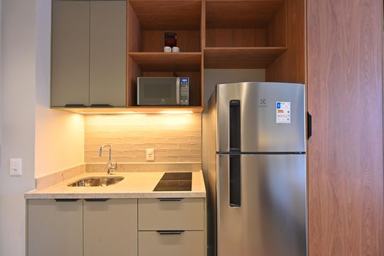 Cozinha de kitnet/studio para alugar com 1 quarto, 26m² em Vila Clementino, São Paulo