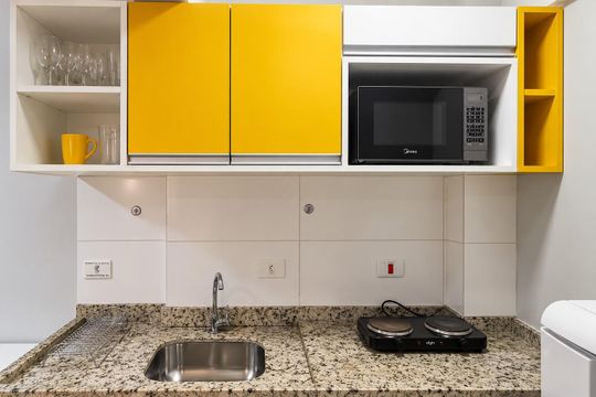 Cozinha de kitnet/studio à venda com 1 quarto, 26m² em Bela Vista, São Paulo