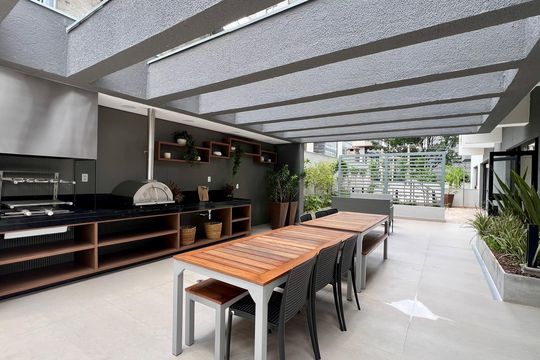 Área comum - Churrasqueira de kitnet/studio à venda com 1 quarto, 29m² em Pinheiros, São Paulo