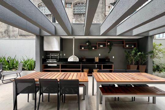 Área comum - Churrasqueira de kitnet/studio à venda com 1 quarto, 29m² em Pinheiros, São Paulo