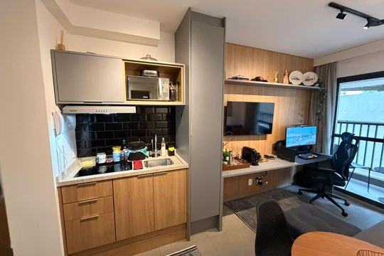 Cozinha de apartamento à venda com 1 quarto, 28m² em Pinheiros, São Paulo