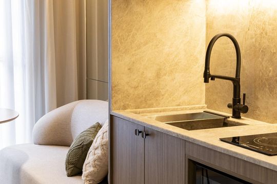 Cozinha de apartamento para alugar com 1 quarto, 26m² em Vila Nova Conceição, São Paulo