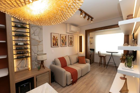 AMBIENTES INTEGRADOS - SALA de apartamento à venda com 1 quarto, 43m² em Bosque, Campinas