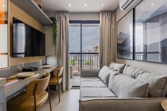 Sala de apartamento à venda com 1 quarto, 28m² em Moema, São Paulo