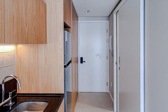 Cozinha  de kitnet/studio para alugar com 1 quarto, 24m² em Chácara Klabin, São Paulo