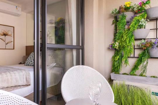 Varanda de kitnet/studio à venda com 1 quarto, 24m² em Cidade Monções, São Paulo