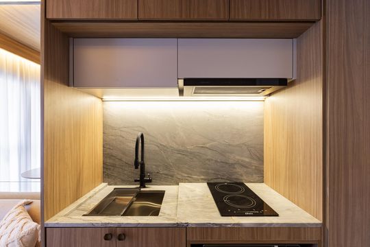 Cozinha de apartamento para alugar com 1 quarto, 26m² em Vila Nova Conceição, São Paulo