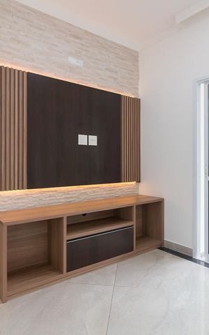 Apartamento à venda com 106m², 3 quartos e 2 vagasSala - painel e rack para TV