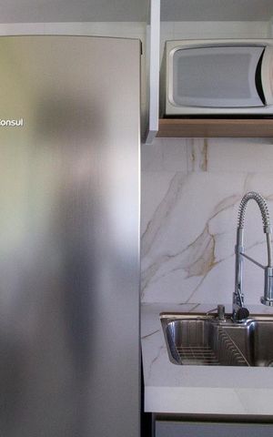 Studio para alugar com 40m², 1 quarto e 1 vagaCozinha - geladeira