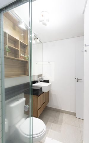 Studio para alugar com 32m², 1 quarto e 1 vaga Studio para alugar com 32m², 1 quarto e 1 vagaBanheiro