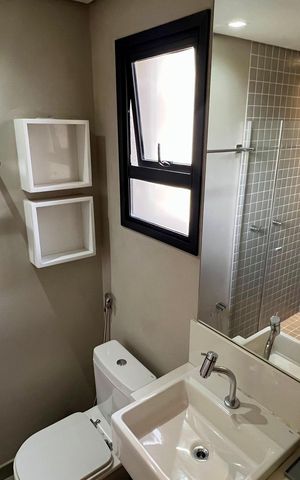 Studio para alugar com 32m², 1 quarto e 1 vaga Studio para alugar com 32m², 1 quarto e 1 vagaBanheiro da Suíte