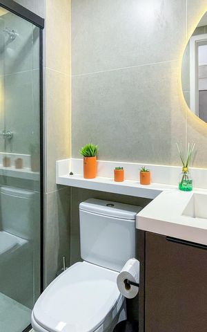 Studio para alugar com 35m², 1 quarto e 1 vaga Studio para alugar com 35m², 1 quarto e 1 vagaBanheiro