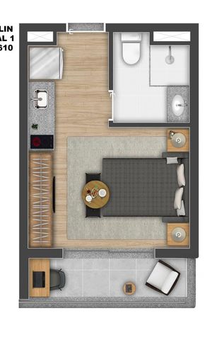 Studio à venda com 21m², 1 quarto e sem vaga