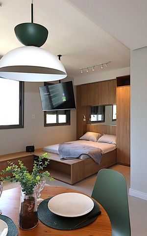 Studio à venda com 30m², 1 quarto e 1 vagaEspaço integrado - Dormitório 