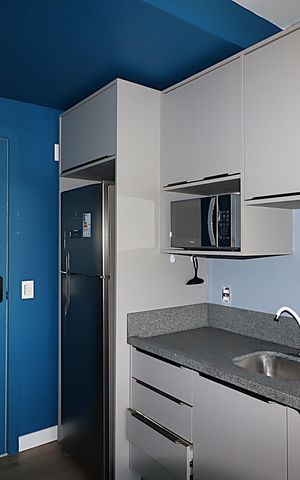 Studio à venda com 28m², 1 quarto e 1 vagaEspaço conjugado - Geladeira