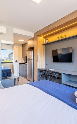Studio para alugar com 26m², 1 quarto e 1 vaga Studio para alugar com 26m², 1 quarto e 1 vagaQuarto