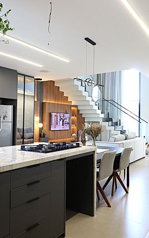 Casa de condomínio para alugar com 196m², 2 quartos e 2 vagasSala  cozinha americana integrada