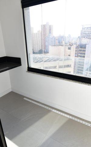 Studio à venda com 46m², 1 quarto e 1 vagaVaranda