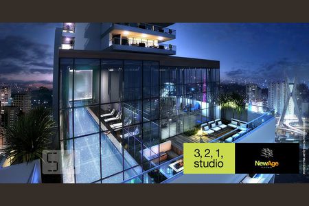 Apartamento para alugar com 35m², 1 quarto e 1 vagaFachada da área de lazer na cobertura do prédio 