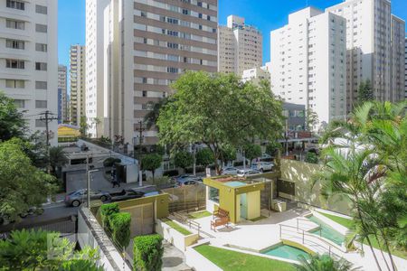 Vista varanda sala  de apartamento à venda com 1 quarto, 45m² em Indianópolis, São Paulo