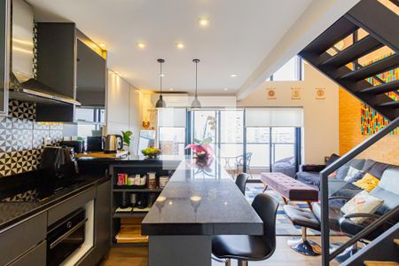 Sala/Cozinha de apartamento para alugar com 1 quarto, 67m² em Campo Belo, São Paulo