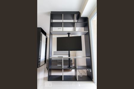 Sala -  estante e TV de kitnet/studio para alugar com 1 quarto, 38m² em Jardim Flor da Montanha, Guarulhos