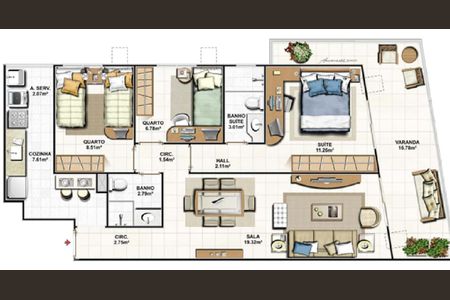 Apartamento à venda com 92m², 3 quartos e 1 vagaPlanta
