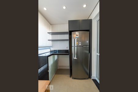 Varanda - Sala e Cozinha de kitnet/studio para alugar com 1 quarto, 33m² em Brooklin, São Paulo