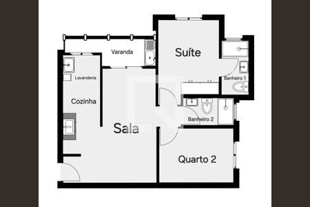 Apartamento para alugar com 56m², 2 quartos e 1 vaga Apartamento para alugar com 56m², 2 quartos e 1 vagaPlanta
