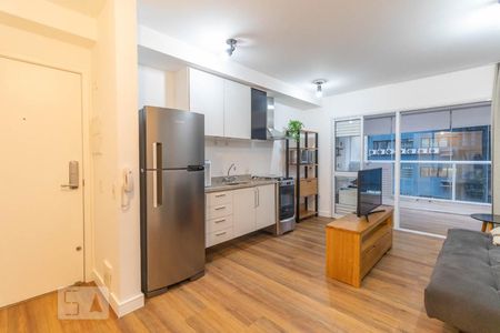 Sala e cozinha de apartamento para alugar com 1 quarto, 58m² em Pinheiros, São Paulo