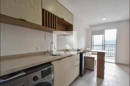 Sala Cozinha de apartamento para alugar com 1 quarto, 28m² em Jardim Caravelas, São Paulo