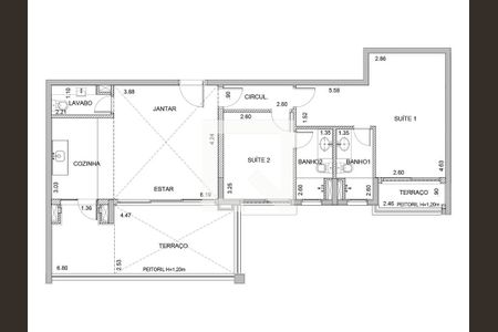 Apartamento para alugar com 98m², 2 quartos e 2 vagasPlanta do Imóvel 