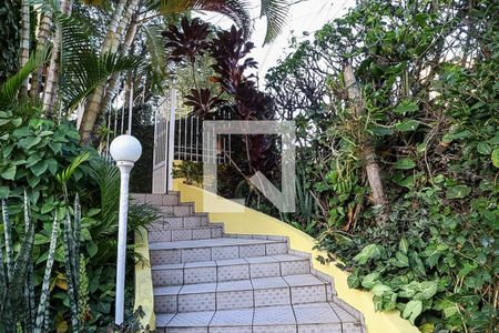 Casa para alugar com 224m², 4 quartos e 5 vagasEscada da garagem até a entrada da casa