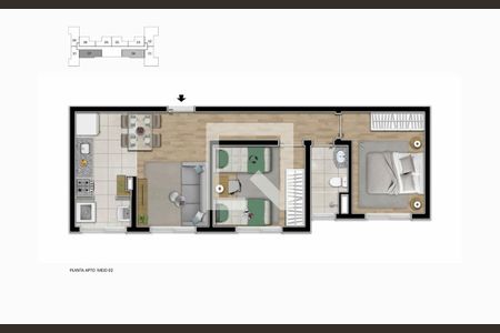 Apartamento à venda com 43m², 2 quartos e 1 vaga