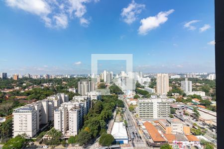 Varanda, vista  de apartamento à venda com 1 quarto, 41m² em Santo Amaro, São Paulo
