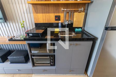 Sala e Cozinha de kitnet/studio à venda com 1 quarto, 31m² em Indianópolis, São Paulo